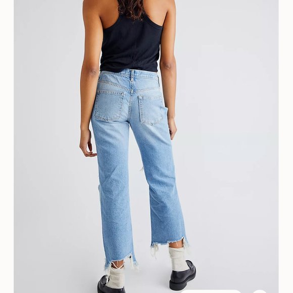 Free People We the Free Maggie Mid-Rise Straight-Leg Jeans Ripped Frayed 29 - Picture 2 of 14
